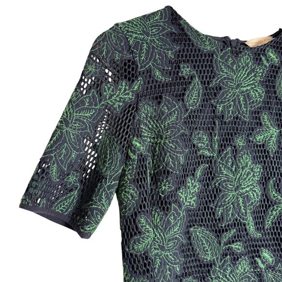 Tory Burch Blue Green Floral Lace Appliqué Fishnet Sheath Knee Length Dress 2 - Picture 8 of 16